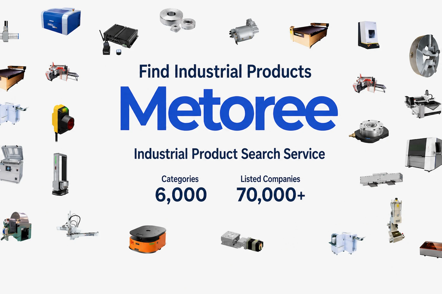 Metoree industrial product search service banner listing 6,000 categories and 70,000+ companies